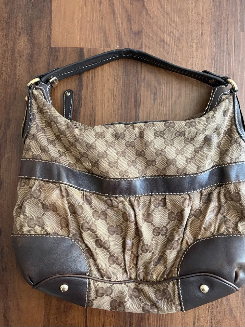 AUTHENTIC Gucci Jackie Large Vintage Brown Monogram Canvas Shoulder Bag